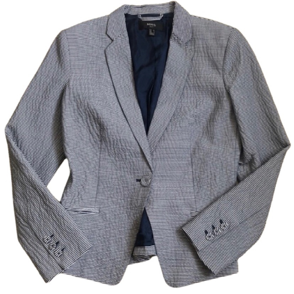 MANGO Stripe‎ Seersucker Blazer Size 10